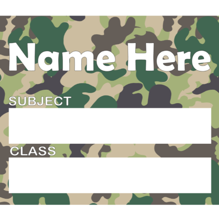 Personalised Subject Book Label - Green Camo