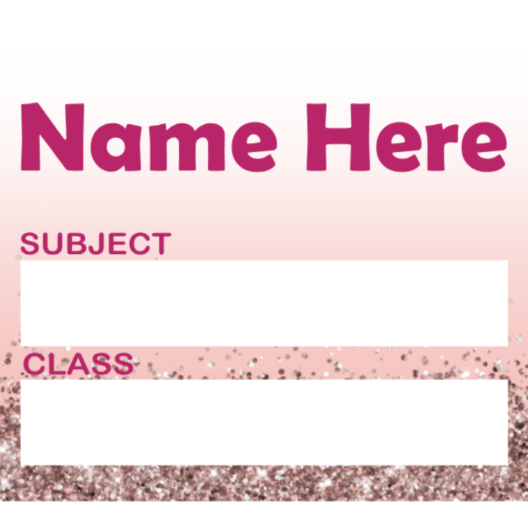 Personalised Subject Book Label - Glitter Pink